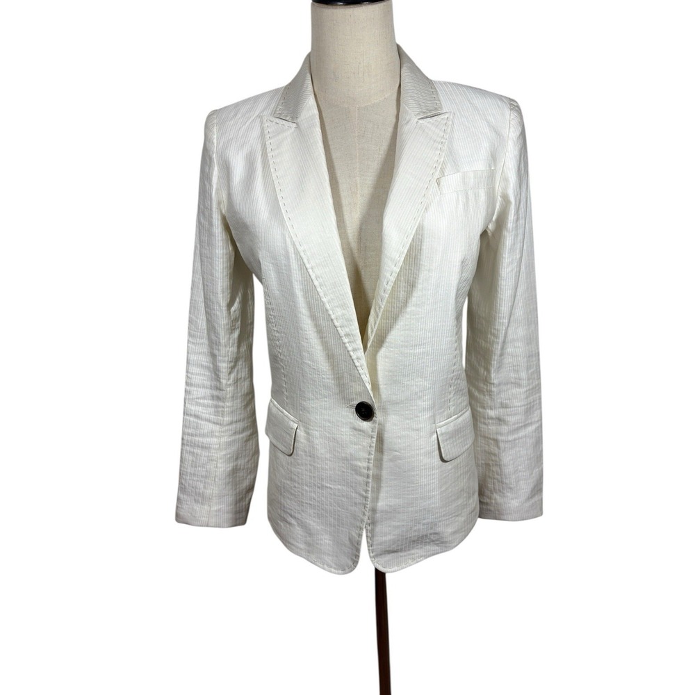 Barbara Bui Blazer Women's Size S Cream Texted Cotton Linen, Silk Lined jacket